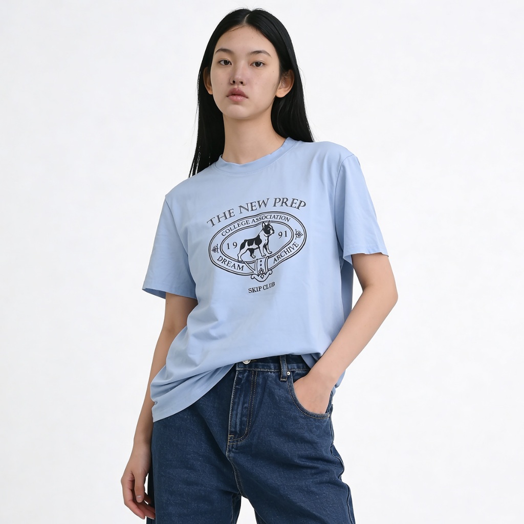 SKIP CLUB เสื้อทีเชิ้ต Relaxed Fit ผู้หญิง สีฟ้า | Relaxed Fit T- shirt | 00032