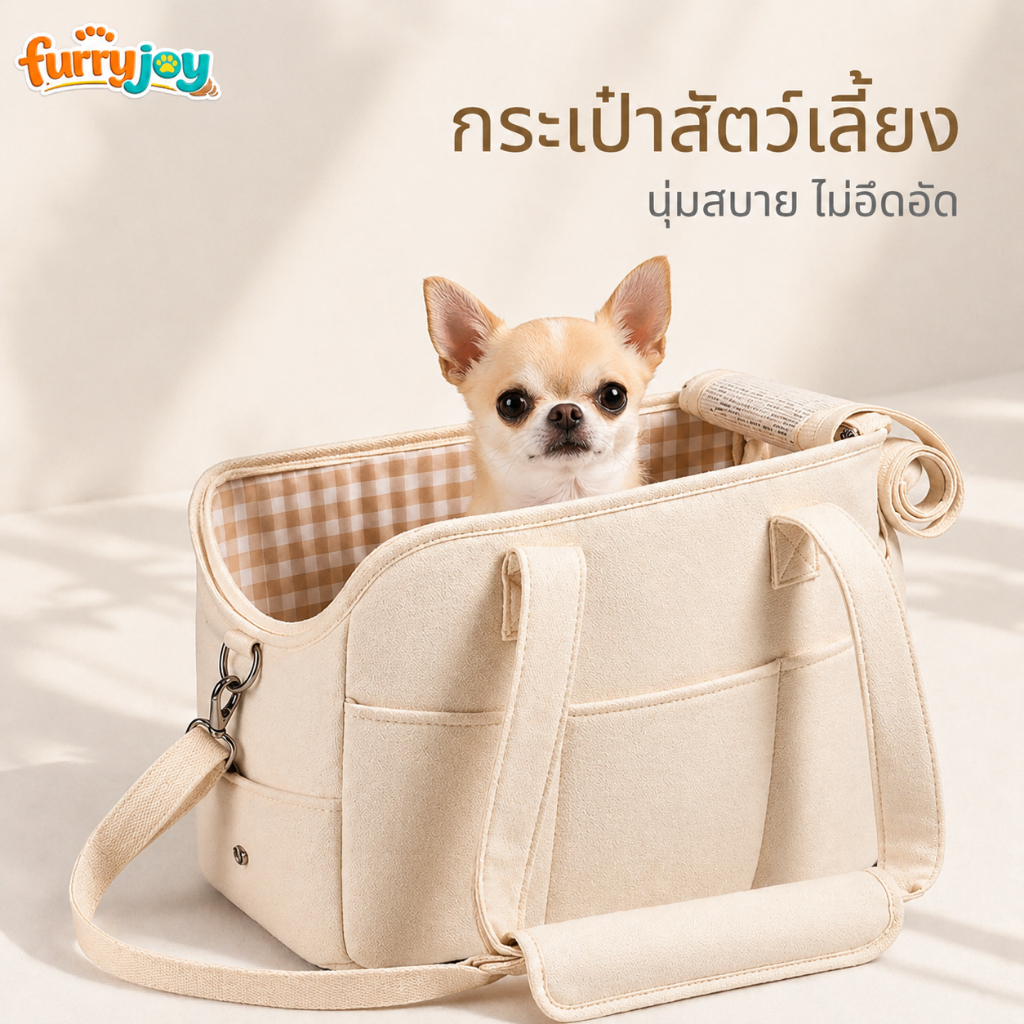[FurryJoy]กระเป๋าสะพายข้างสัตว์เลี้ยง ใส่สุนัขแมว รุ่น ระบายอากาศดี น้ำหนักเบา มีสายกันกระโดด (S-M)