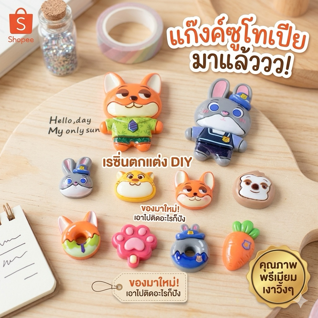 🇹🇭 #053 เรซิ่น Zootopia! 🦊🐰 เซ็ท 10 ชิ้น คละลาย เรซิ่นการ์ตูน สำหรับตกแต่ง ติดหลังโทรศัพท์ งานDIY