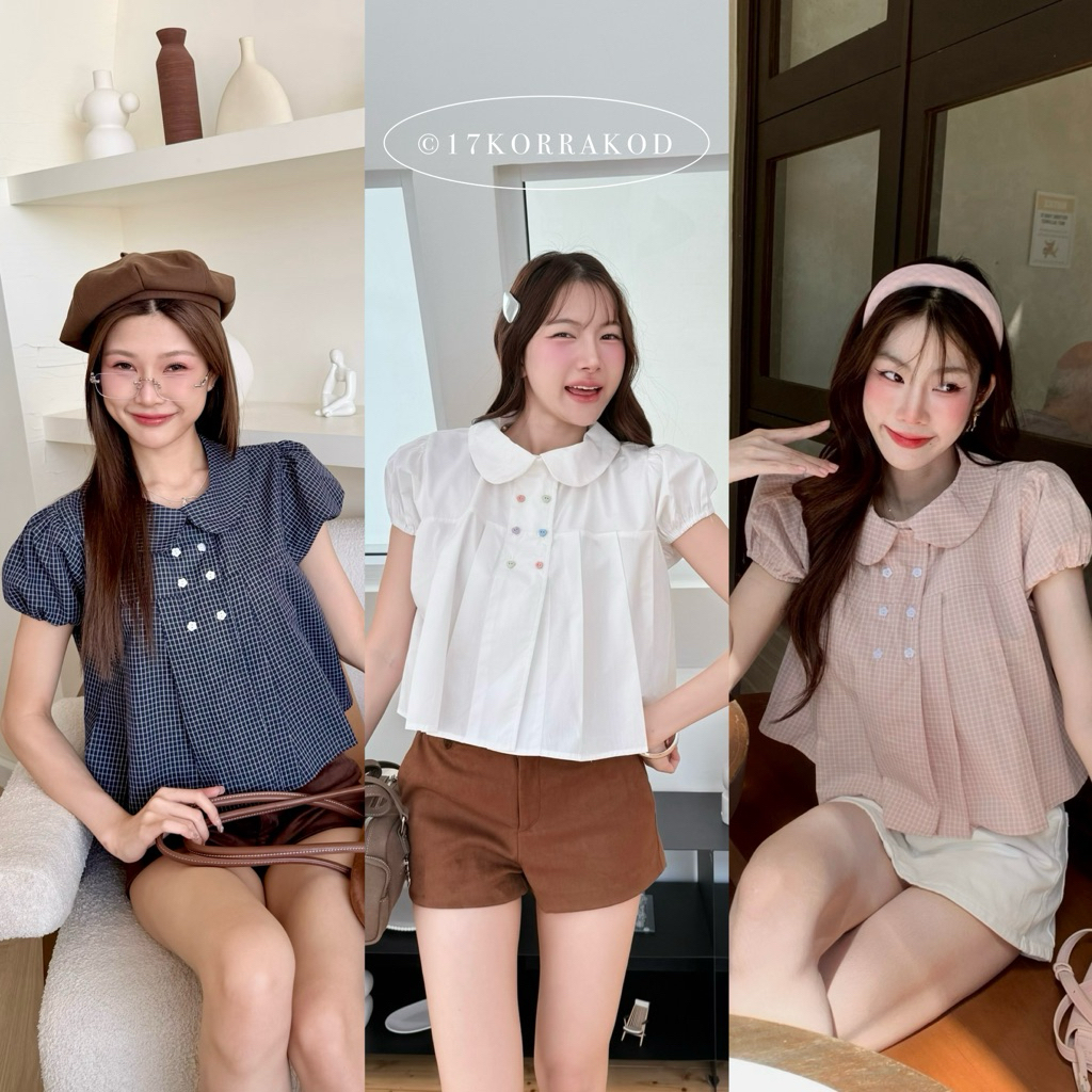 🌻(ขายดี)เสื้อคอบัวแขนพองบอลลูนแต่งจีบฟิลออนนี่ สไตล์เกาหลี น่ารัก ใส่สบาย (Somethingcute)