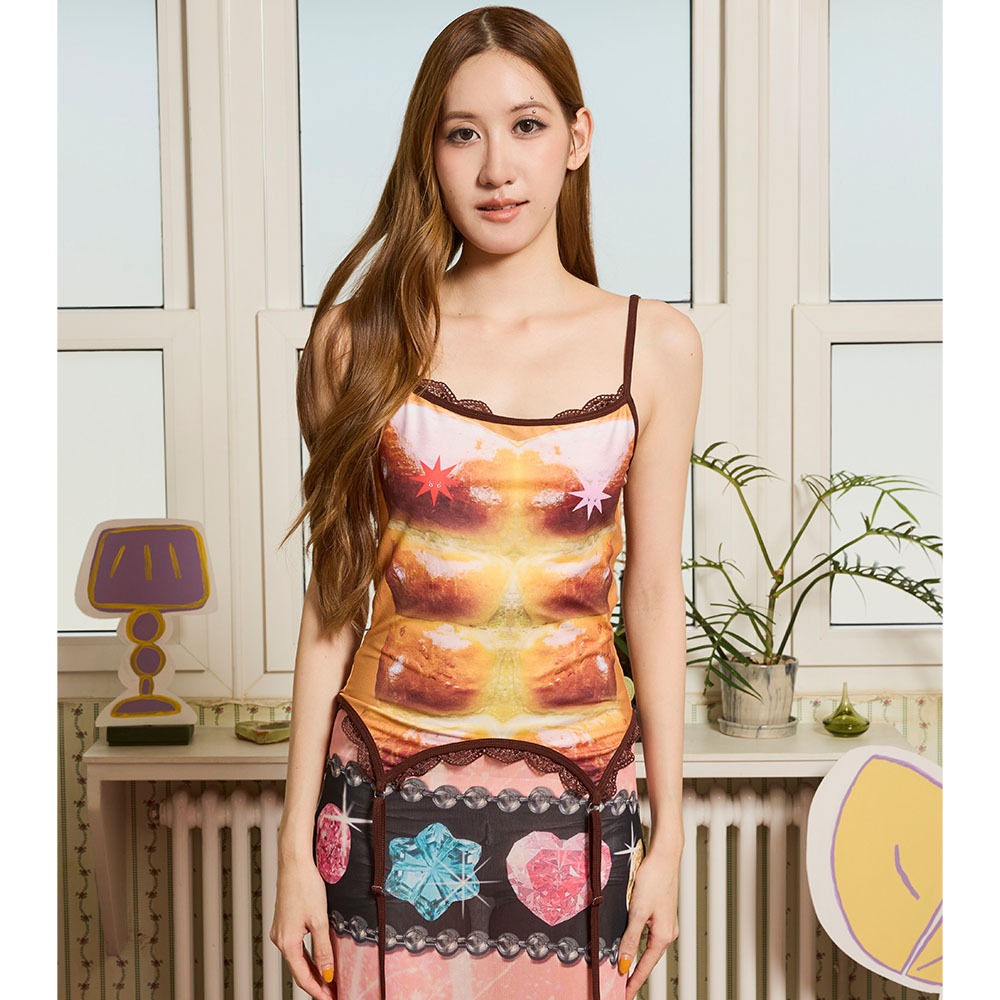 BLACKDOG BKK - PM2607 - Bread tank top สายเดี่ยวผ้ายืดพิมพ์ลาย