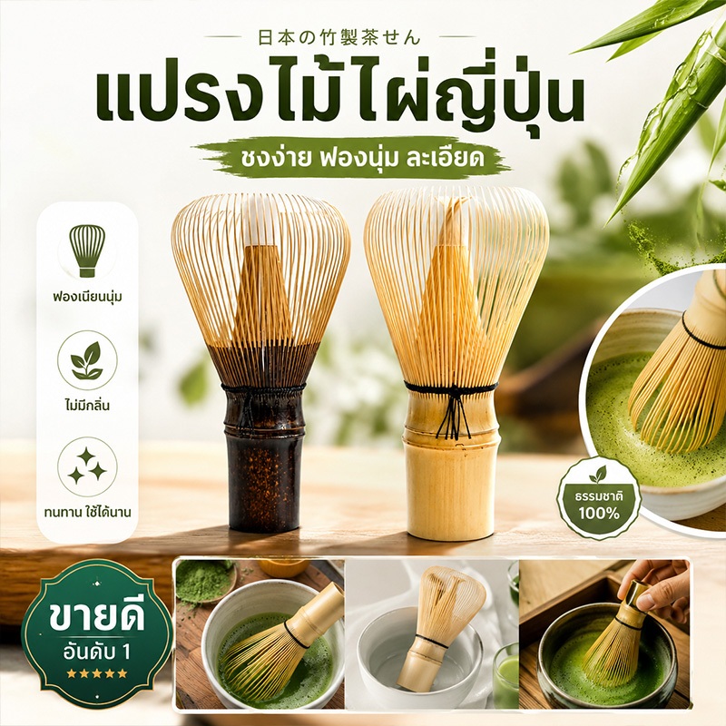 🇯🇵แปรงชาเขียวมัทฉะ 100ซี่ ไม้ไผ่ญี่ปุ่น จัดส่งไวจากไทย โปรโมชั่นลดพิเศษ