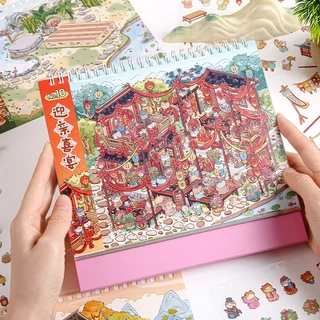 ภูมิทัศน์สติกเกอร์โบราณ Survival Guide Series Miniature ฉากคอลเลกชันสไตล์จีนกระท่อมสามมิติ