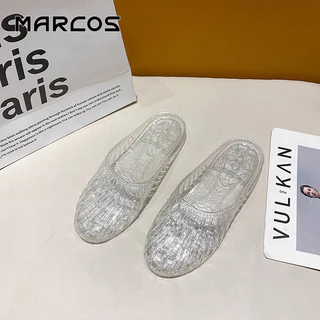 MARCOS รองเท้าแตะผู้หญิง ใสใส แวววาว สไตล์เกาหลี ส้นแบน กันลื่น กันน้ำ ใส่สบาย สีใส รองเท้าแตะพลาสติก ลำลอง#13