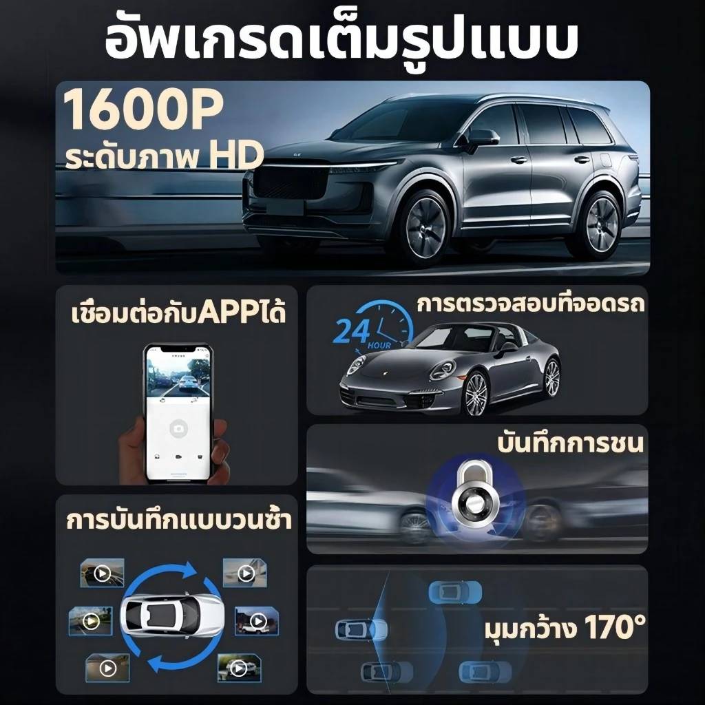 With WIFI กล้องติดรถยนต์ กล้องรถ 4k กล้องหน้ารถ3กล้อง (หน้า + ภายในรถ + ถอยหลัง) มีโหมดกลางคืน ติดตดูบนมือถือ thumbnail 9