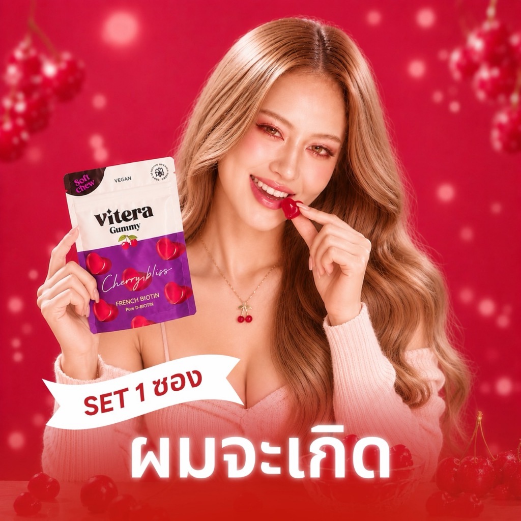 วิตามินบำรุงผม สูตรลดมัน–กันร่วง Pure D-Biotin ฝรั่งเศส | กัมมี่นุ่ม อร่อย ผมหนาไว ลดร่วงชัด( 1ซอง)