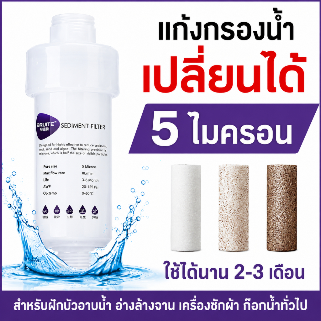（COD）ฟิลเตอร์กรองน้ำ 5 ไมครอน ไส้กรองน้ำ เปลี่ยนไส้ได้ กรองตะกอน สิ่งสกปรก ใช้กับก๊อกน้ำ เครื่องซักผ้า ส่งจากกรุงเทพฯ ไว