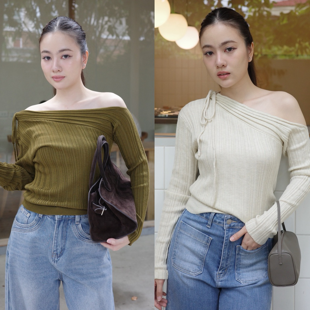 urban apparels | ian off-shoulder top เสื้อเปิดไหล่ผ้านิตเนื้อนิ่มทรงเข้ารูป