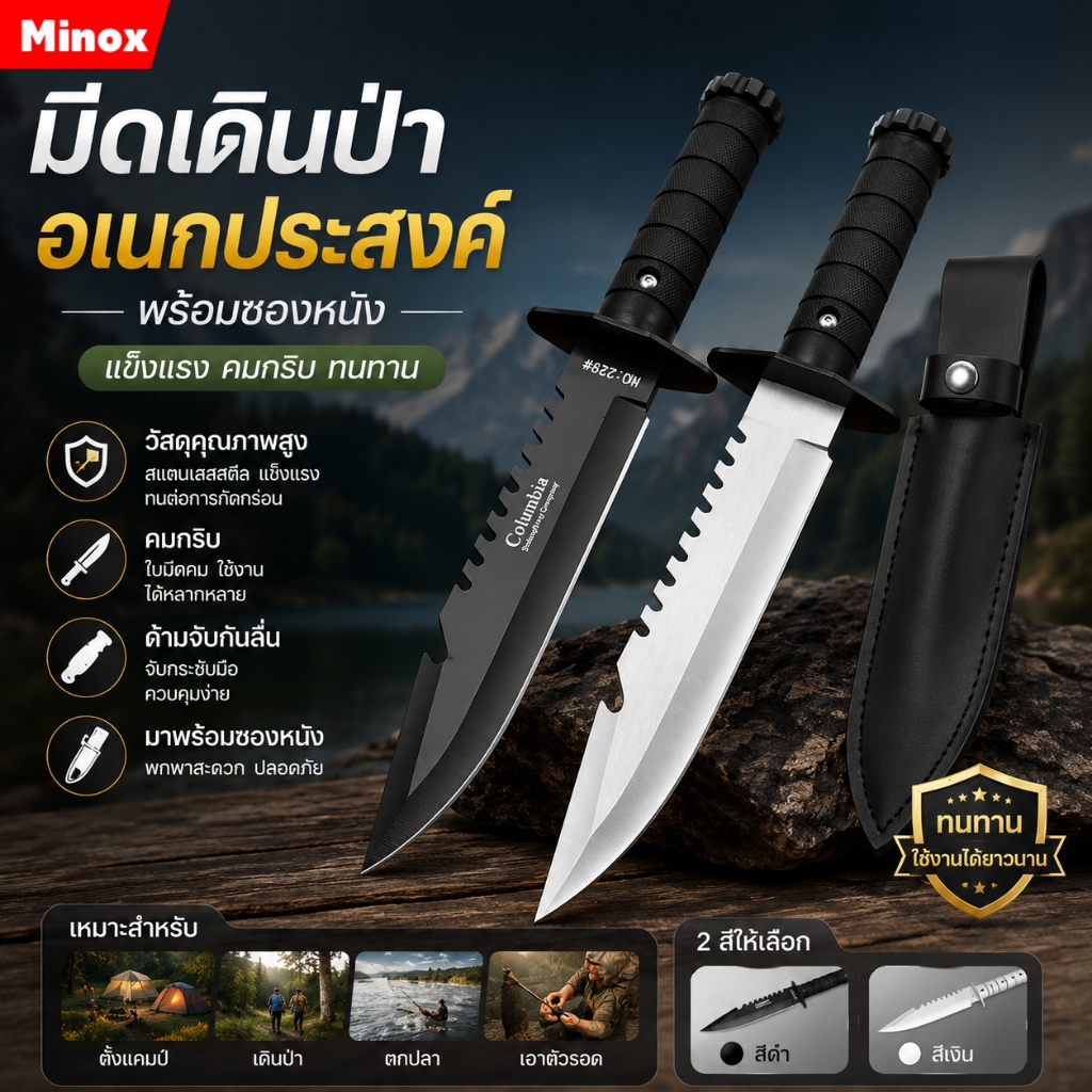Columbia knife มีดตรง มีดพกพา ไม่เป็นสนิมง่าย มีความแข็งสูง คม ใช้งานดี สวยงาม ใช้สำหรับกลางแจ้ง ป้องกันตัวเอง ปอกผลไม้