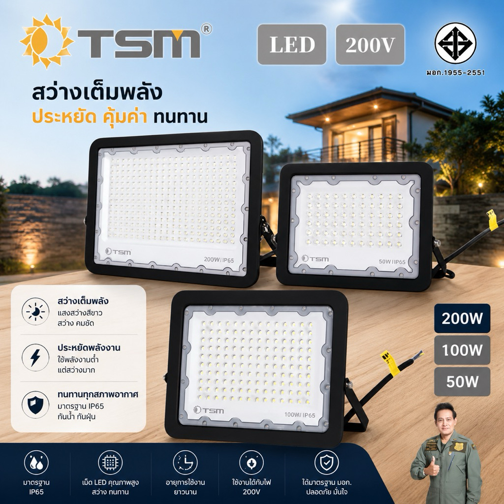 สปอร์ตไลท์ led (ใช้ไฟบ้าน220V) ไฟสปอร์ตไลท์ 50w 100w 200w ไฟกลางแจ้ง