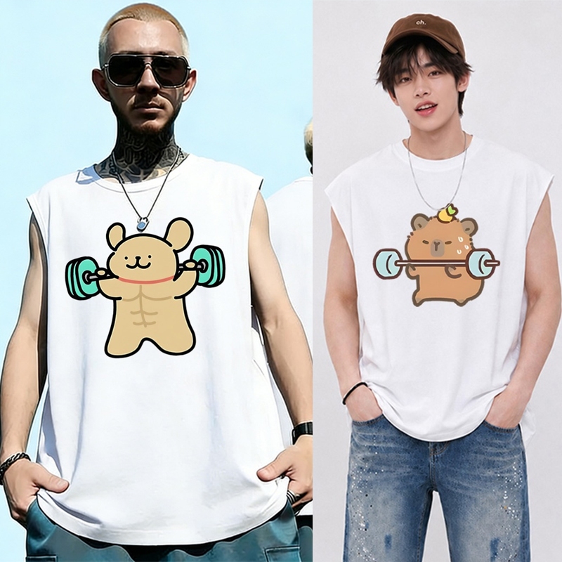 UT shop เสื้อกล้าม แขนกุด oversize ผ้าฝ้าย100% เสื้อแขนกุด"Dumbbell muscles dog"เสื้อผ้าผช เหมาะกับใส่ออกกําลังกาย3XL