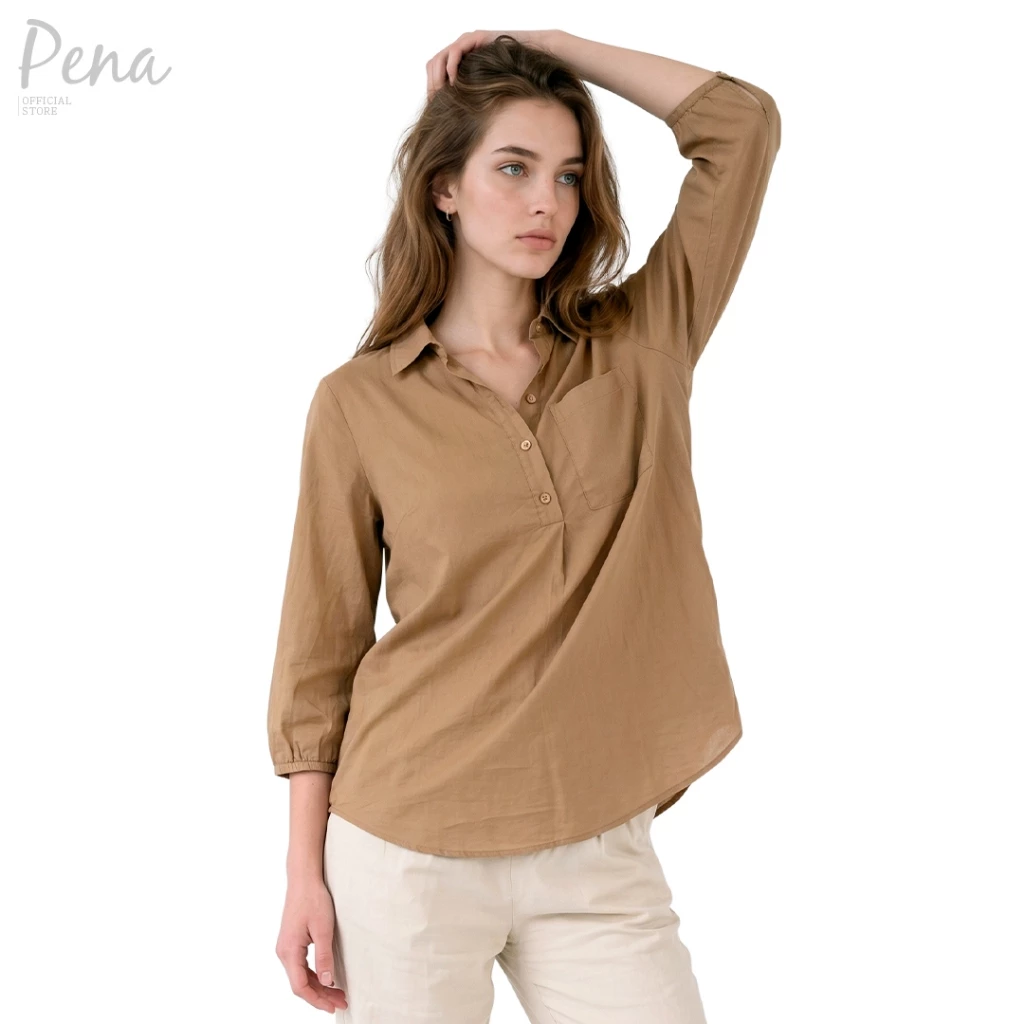 Pena House เสื้อเชิ้ตคอปกแขน 3 ส่วน สไตล์แคชชวล รุ่น POSL052606