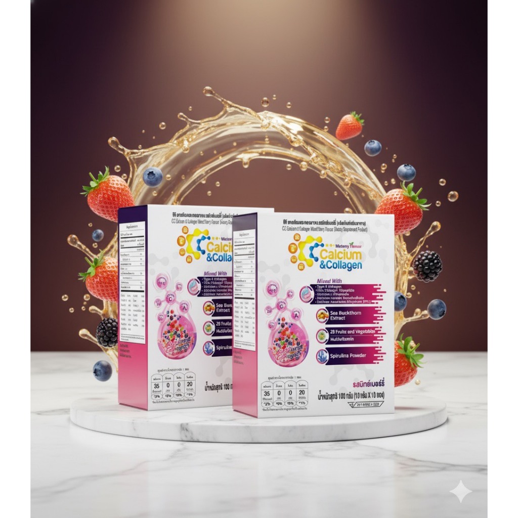 2 กล่อง CC Calcium & Collagen Mixed Berry ซีซี แคลเซียม คอลาเจน มิกซ์เบอร์รี่ ดูแลผิว กระดูก ข้อต