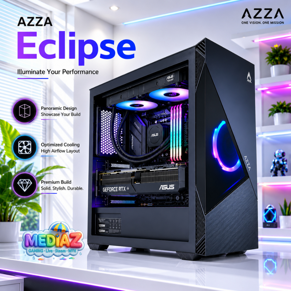 ส่งไว เคส ATX แถมคอนโทร ARGB เปลี่ยนสีได้ รับชุดน้ำ3ตอน 280 รับการ์ดจอ360มม MediaZ Case AZZA ECLIPSE