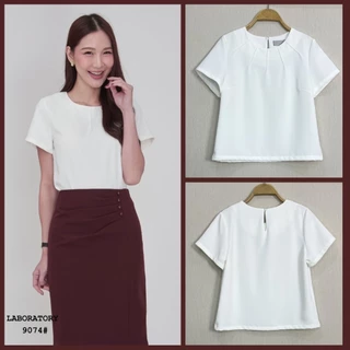Laboratory 9074# เสื้อคอกลม เย็บตีเกล็ดด้านหน้า แขนสั้นสีพื้น ไซส์ 36,38,42
