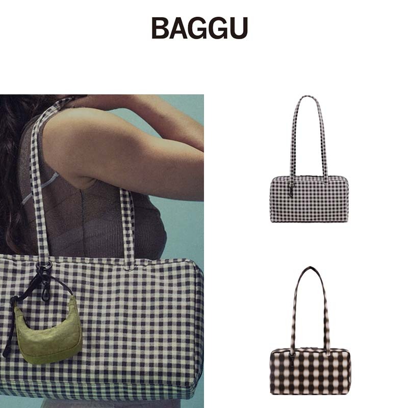 『BAGGU』🇭🇰 Baggu Plaid Nylon Handbag กระเป๋าถือไนลอนลายตาราง