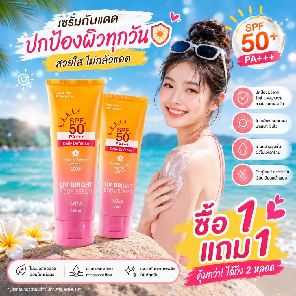 LBLS โลชั่นป้องกันแสงแดด 180ml กันแดดทาผิวกาย เบาสบายผิว ปกป้องผิวจากแดดและมลภาวะ
