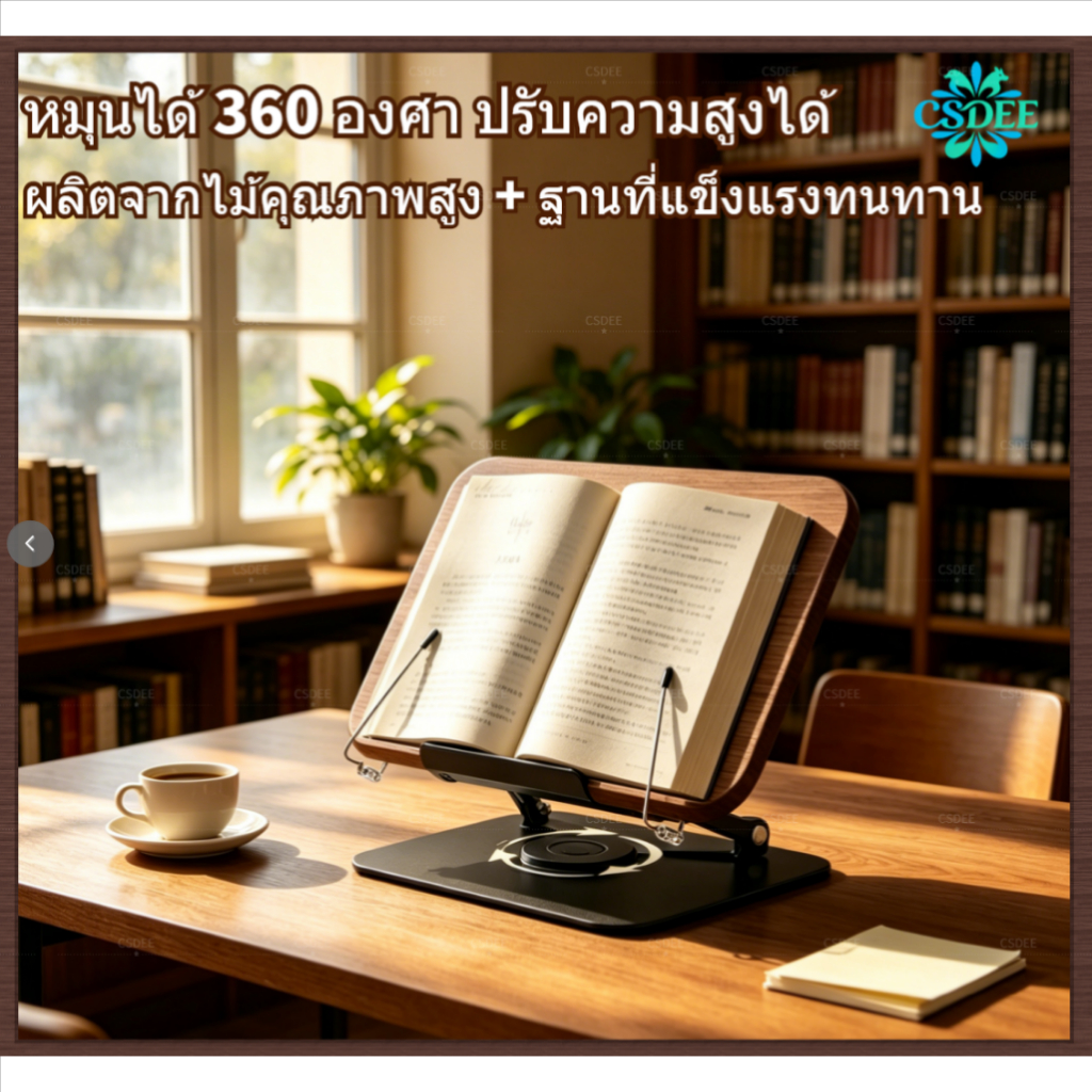 🔥สินค้าพร้อมส่ง🔥ที่วางอ่านหนังสือ ที่วางโน้ตบุ๊ก วัสดุไม้ ปรับองศาได้ หมุนได้ 360° ปรับความสูงได้ ที่เก็บของแบบพับได้