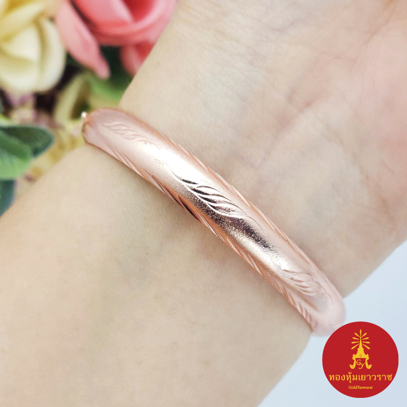 กำไลนาก แบบคลิปล็อค พิ้งค์โกลด์ โรสโกลด์ ลายจิกตัดลาย ขนาด 4.8 cm เครื่องประดับแฟชั่น เรียบหรู กำไลข้อมือเด็ก พร้อมส่ง