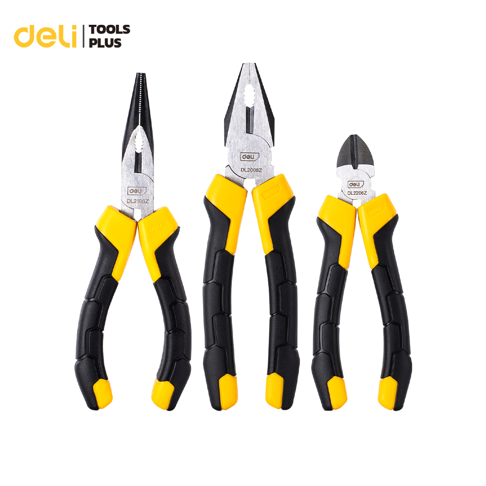 Deli ชุดคีม ชุดคีมอเนกประสงค์  ปากจิ้งจก/ปากแหลม/ปากเฉียง 3ชิ้น เหล็กCr-V ตัดลวด สายไฟ Pliers Set