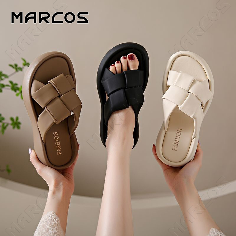MARCOS รองเท้าแตะสีสดใส แบบหญิง หนาพร้อมฟลูอิร์น รองเท้าแตะสีเดียวกัน แฟชั่น รองเท้าเรียบ สำหรับเดินกลางแจ้ง#13