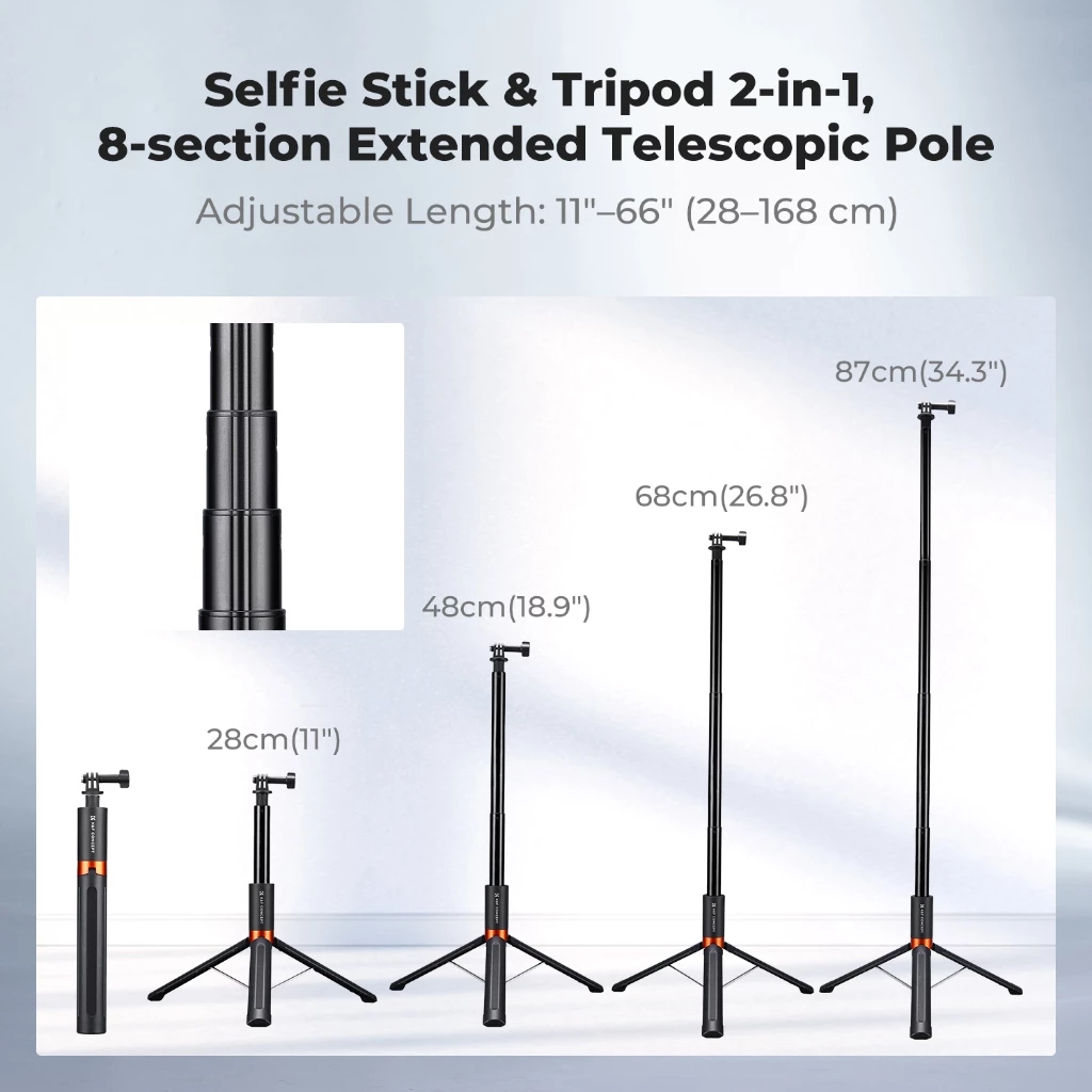 K&F CONCEPT Quick-Release ไม้เซลฟี่ 1.68m tripod Auto-Open&Close for Insta360 X5/OSMO 360/Pocket 3/4 thumbnail 4