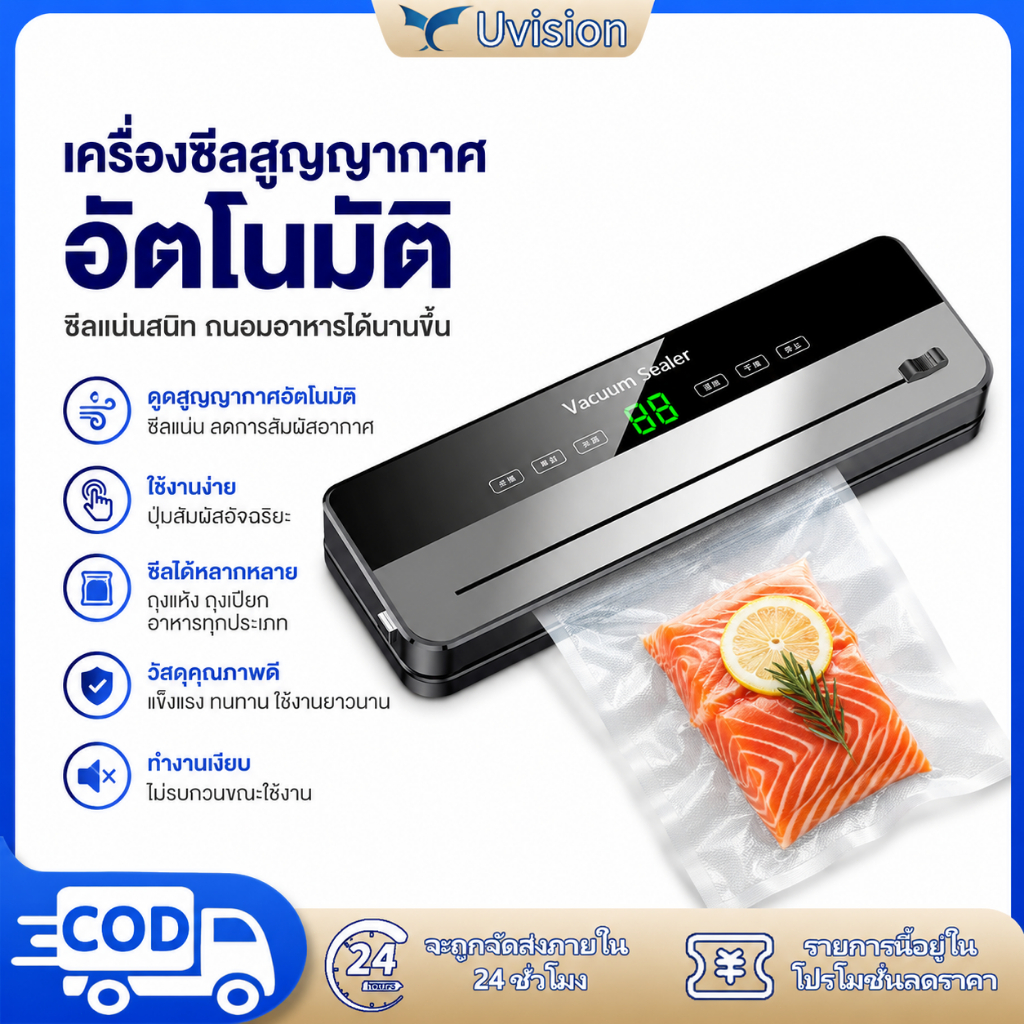 Uvision เครื่องซีลสูญญากาศ เครื่องซีล กำลังดูดสูง แรงดูด การใช้แบบเปียกและแห้ง อาหารสิ่งประดิษฐ์ที่เก็บรักษา