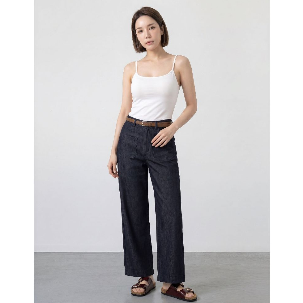 WIDE-LEG DENIM TROUSERS 69007# กางเกงทรงกระบอกใหญ่