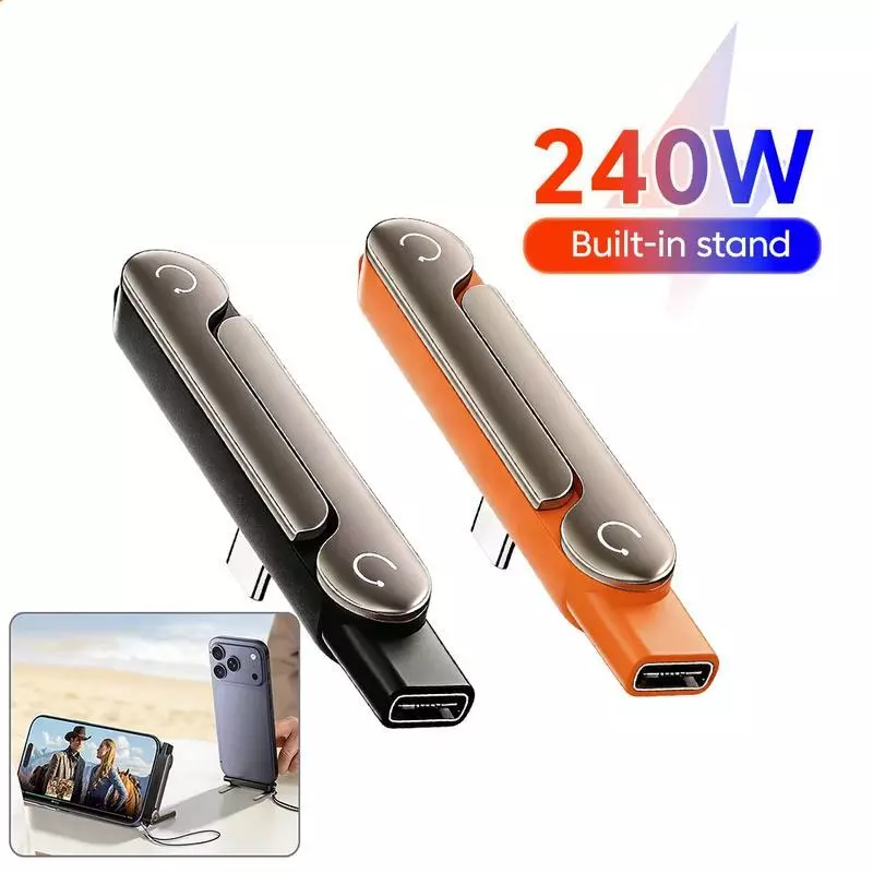 หัวแปลง Type C ชาร์จเร็ว 240W ขาตั้งโทรศัพท์พับได้ 2in1 หัวงอ 90 องศา