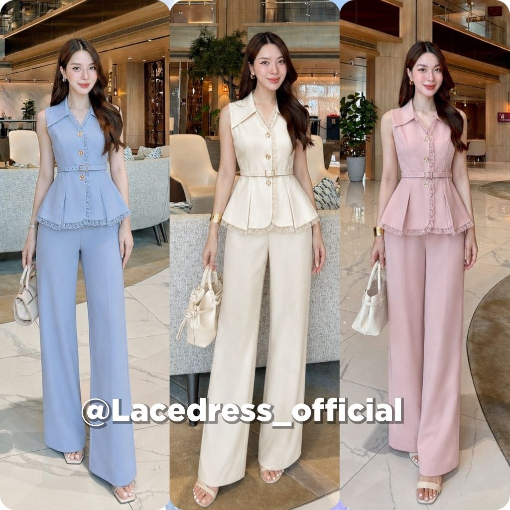 Lalabell■ชุดเซ็ตเสื้อแขนสั้นแต่งกระดุม+กางเกงขายาว