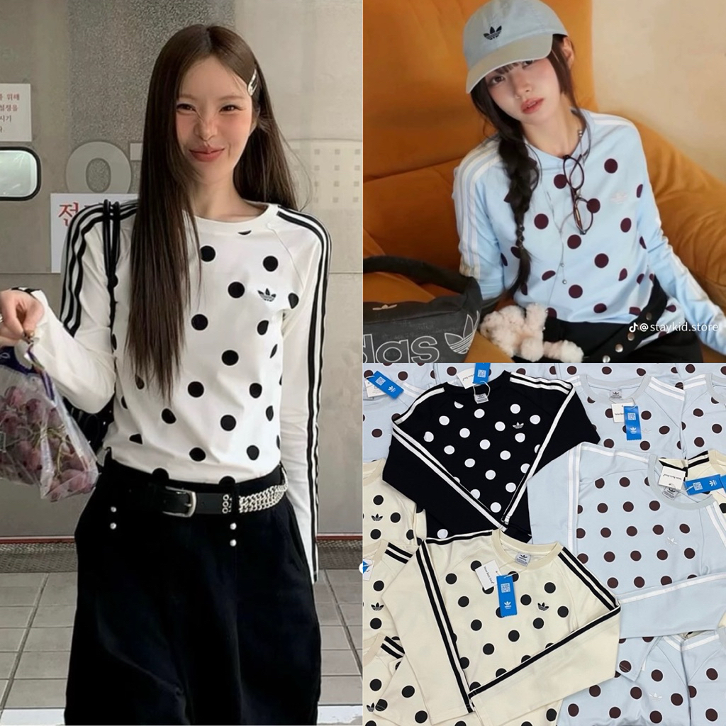 Adi long sleeve   เสื้อแขนยาวรุ่นฮิต ดีเทลแต่งแถบที่แขนเสื้อสีทูโทน ลายPolkadot สุดๆๆงานปักโลโก้แบรนด์ดัง