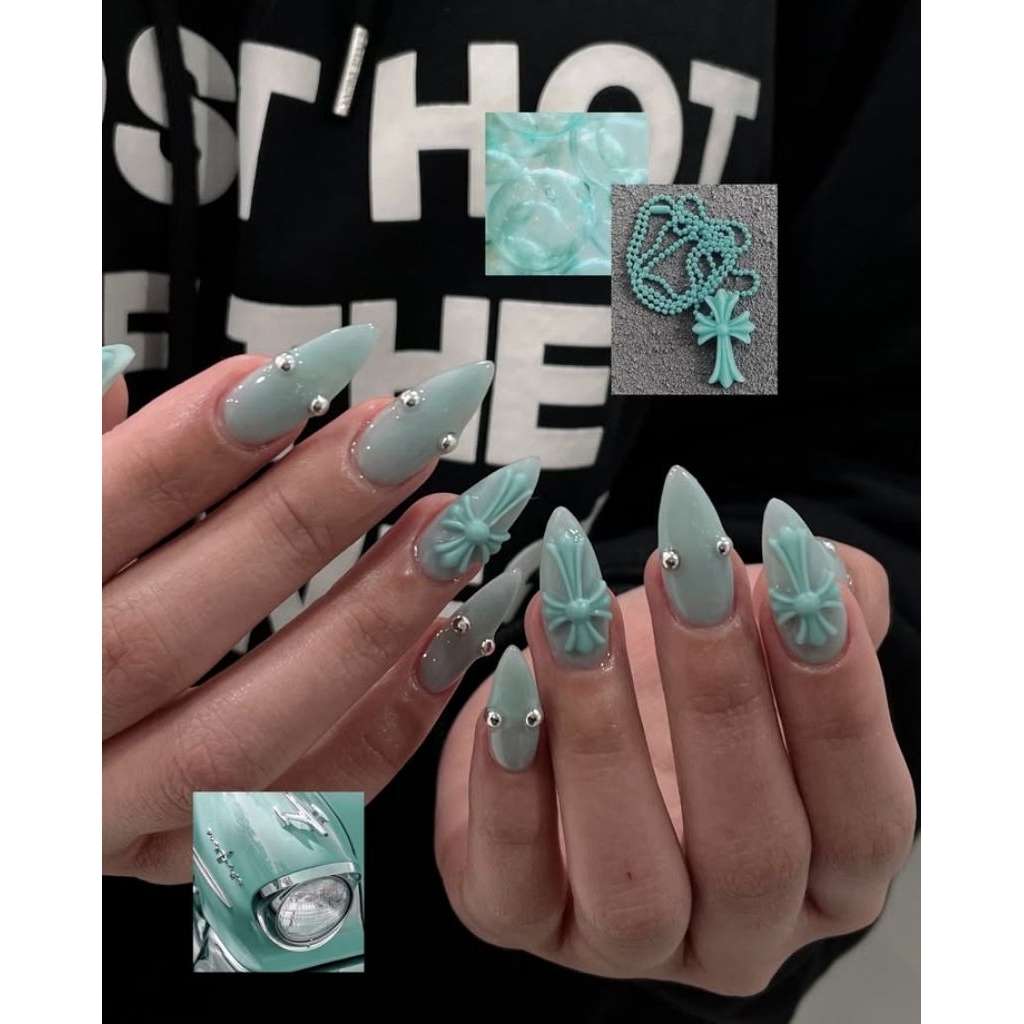 ✝️​ Chrome hearts press​ on​ nails​ ✝️ เล็บปลอมโครมฮาร์ท​ ไม้กางเขน (แจ้งเปลี่ยนสี, ทรง, sizeในแชท)​