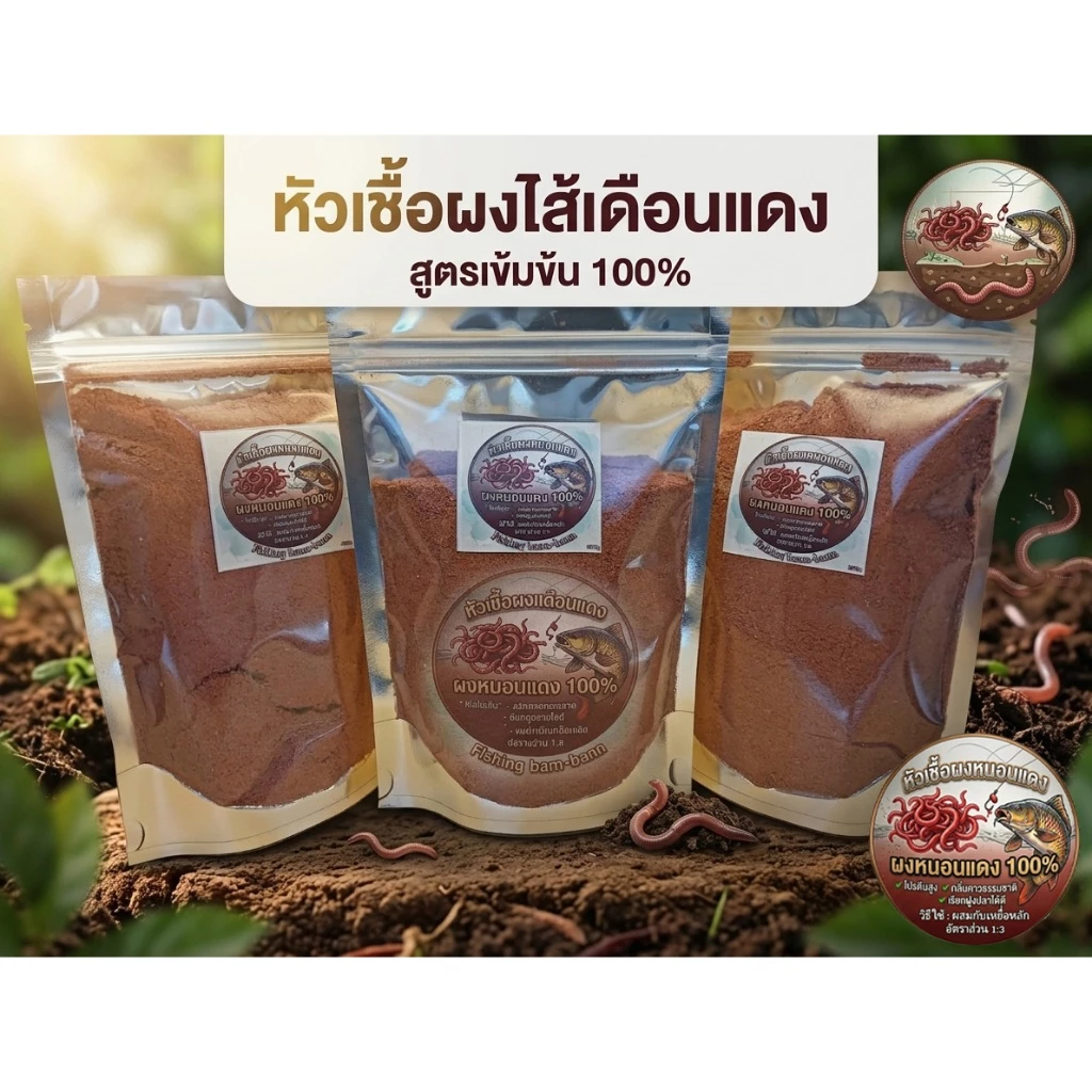 🐟หัวเชื้อผงไส้เดือนแดง 100% โปรตีนสูง กลิ่นคาวธรรมชาติ รวมฝูงปลา เร่งกิน กระตุ้นการเข้าเหยื่ออย่างบ้าคลั่ง (ขนาด 250g)