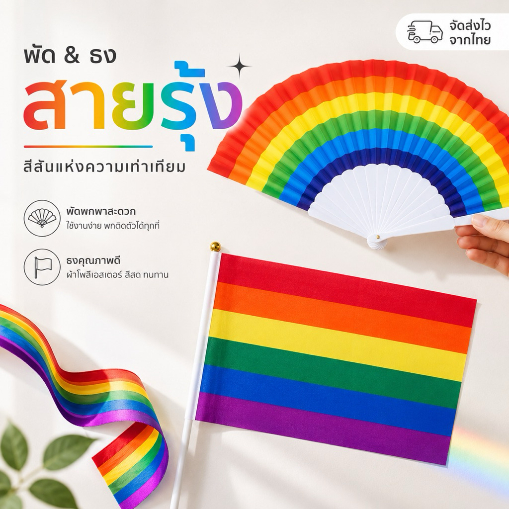 [Mimmuffin] พัดสีรุ้ง ธงสีรุ้ง ธงโบกพาเหรด pride month lgbtq lgbtq+ พาเหรด กีฬาสี
