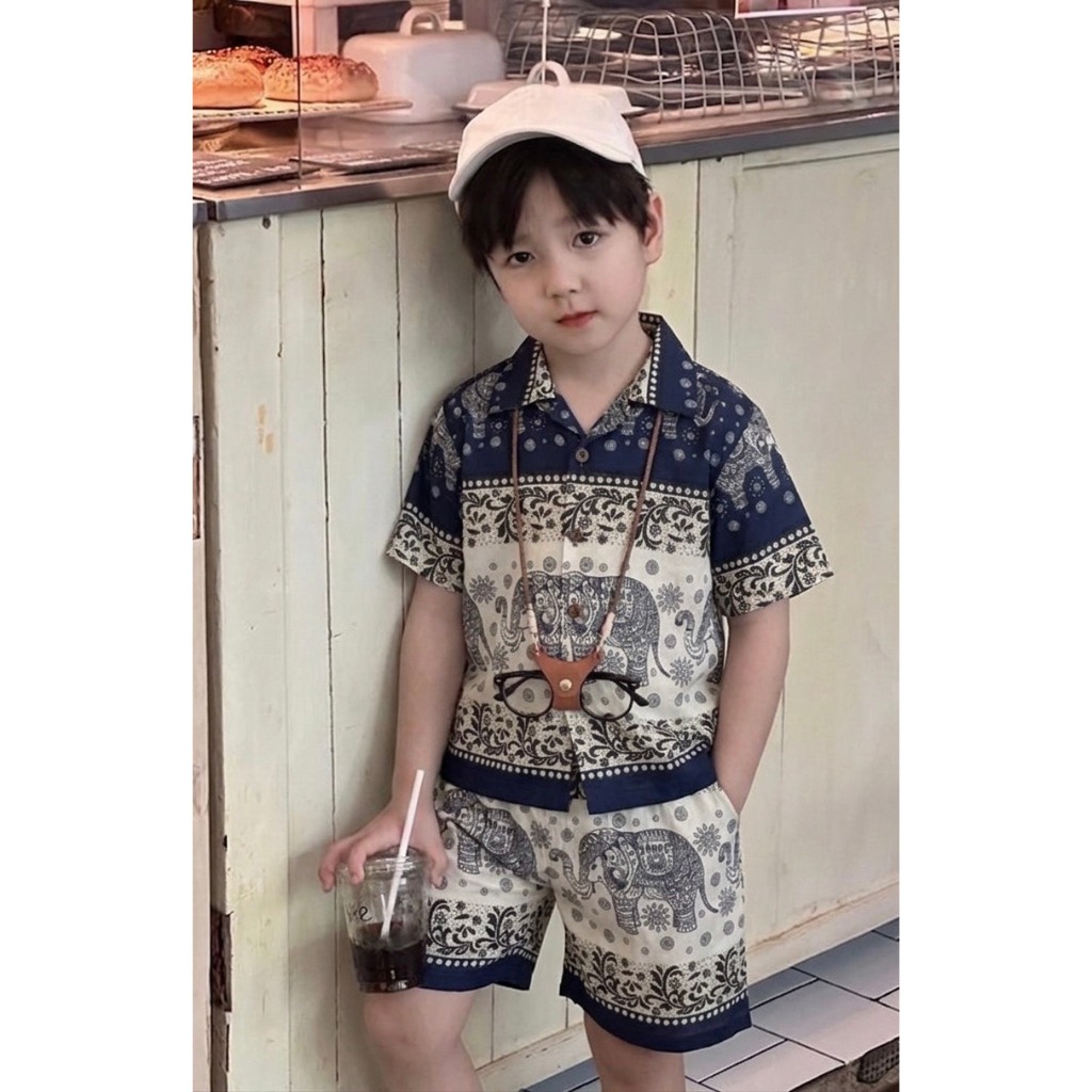 nicha.cnx ชุดช้างเด็กโต เสื้อลายช้าง+กางเกงลายช้าง  ใส่ได้ทั้งเด็กผู้ชายและผู้หญิง สวมใส่สบาย น่ารัก ราคาถูก พร้อมส่ง