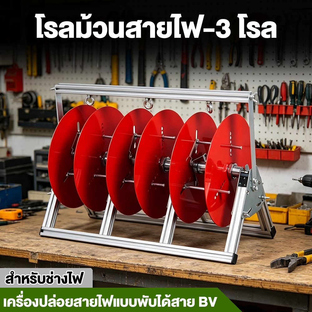 โรลม้วนสายไฟ (3 โรล)สำหรับช่างไฟ เครื่องปล่อยสายไฟแบบพับได้สาย BV ปรับปรุงใหม่ กว้างและหนาขึ้น
