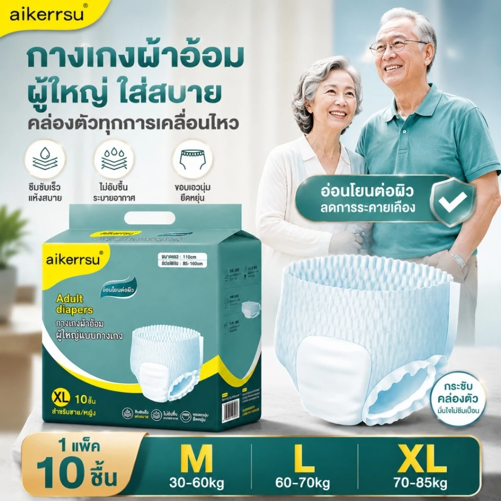 【คุ้มค่ามาก】กางเกงผ้าอ้อมผู้ใหญ่ ใส่สบาย ระบายอากาศได้ดี แพ็ค 10 ชิ้น ส่งด่วน 24 ชั่วโมง ราคาพิเศษสำหรับลูกค้าจำนวนมาก