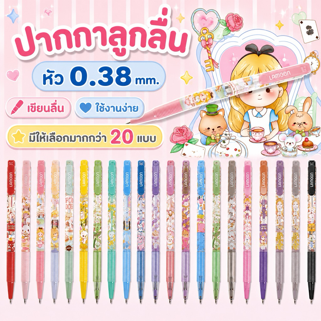 ปากกาลูกลื่นหัว 0.38 Lamoon แท้ ลายน่ารัก เขียนลื่น ญี่ปุ่น เครื่องเขียน อุปกรณ์สำนักงาน มีลายให้เลือกมากกว่า 20 แบบ