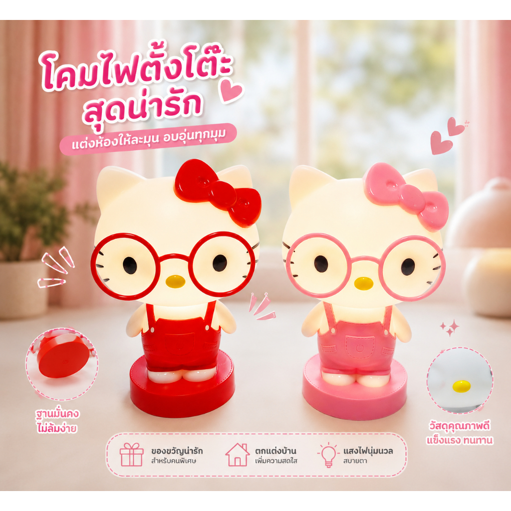 โคมไฟตั้งโต๊ะHello Kitty คิตตี้ LED น่ารัก แสงถนอมสายตา ไฟกลางคืนแต่งห้องนอน ห้องเด็ก
