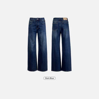 Paloy - PL6316 Forever Blue Jeans กางเกงยีนส์ทรงกระบอก ปักหัวใจแต่งอะไหล่โลหะขอบที่กระเป๋าหน้า (Known By Heart)