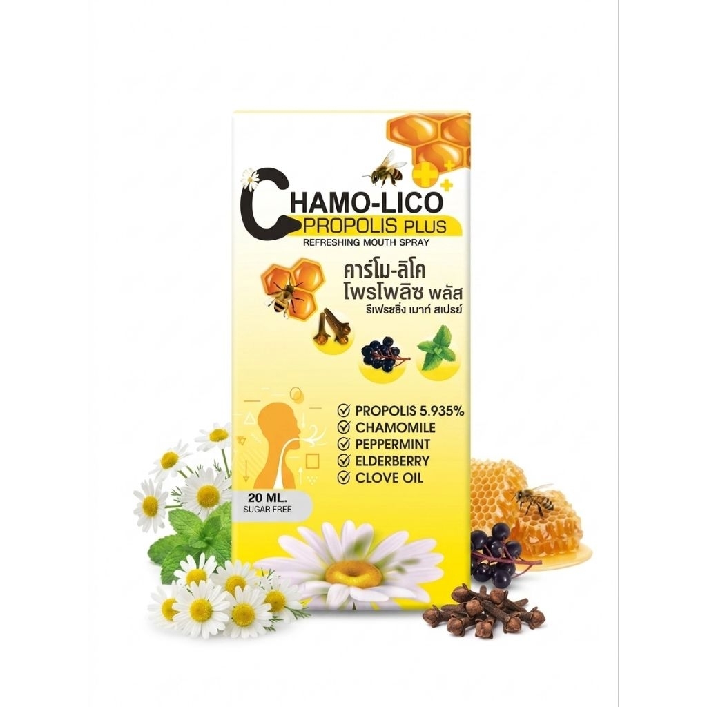 chamolico spray สเปร์ยพ่นคอเพื่อดับกลิ่นปากและลมหายใจที่สดชื่น