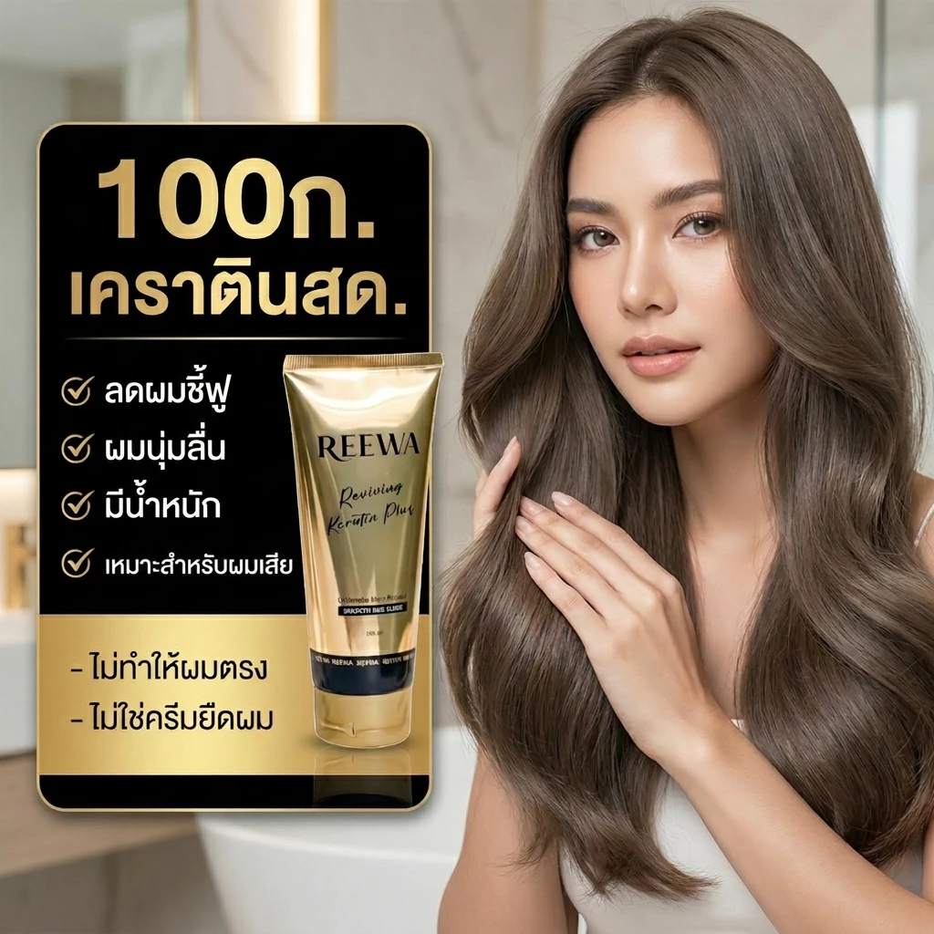 REEWA เคราตินสด กล่องดำ | ฟื้นผมเสียหนัก ผมช็อต ผมแห้งเสีย ให้กลับมานุ่มลื่นเหมือนทำซาลอน 100g
