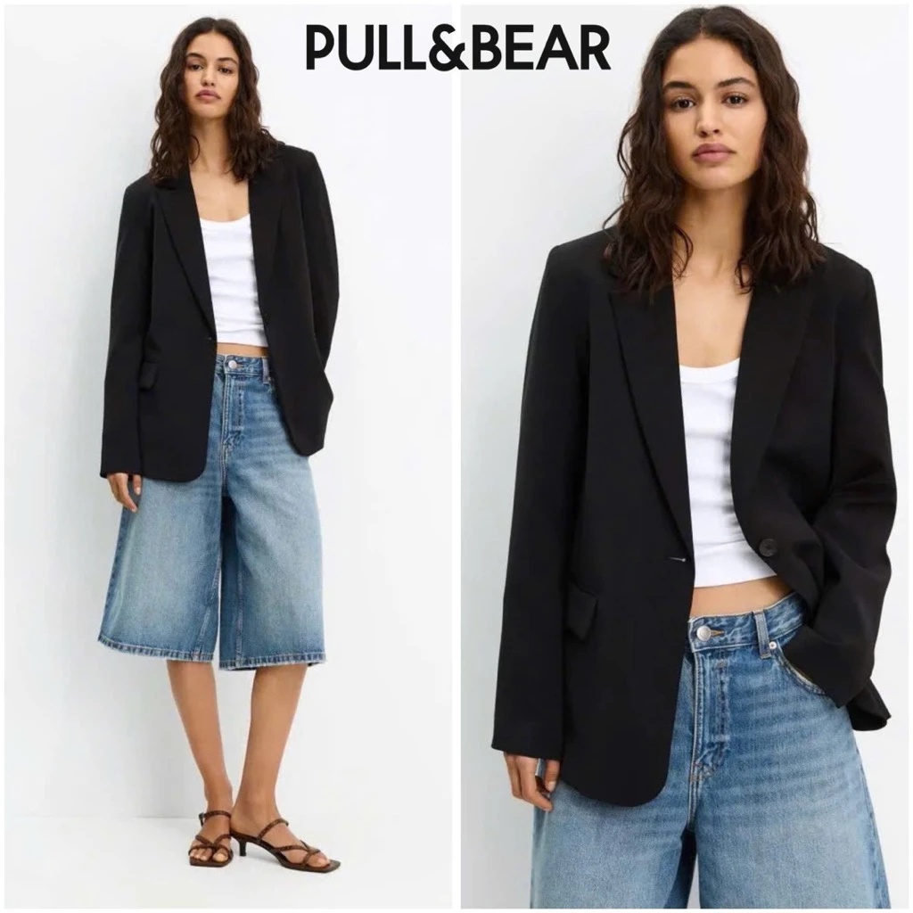 PULL&BEAR Blazer เสื้อสูทสีดำ ผ้านิ่มๆ งานแท้ ผ้าดีมาก