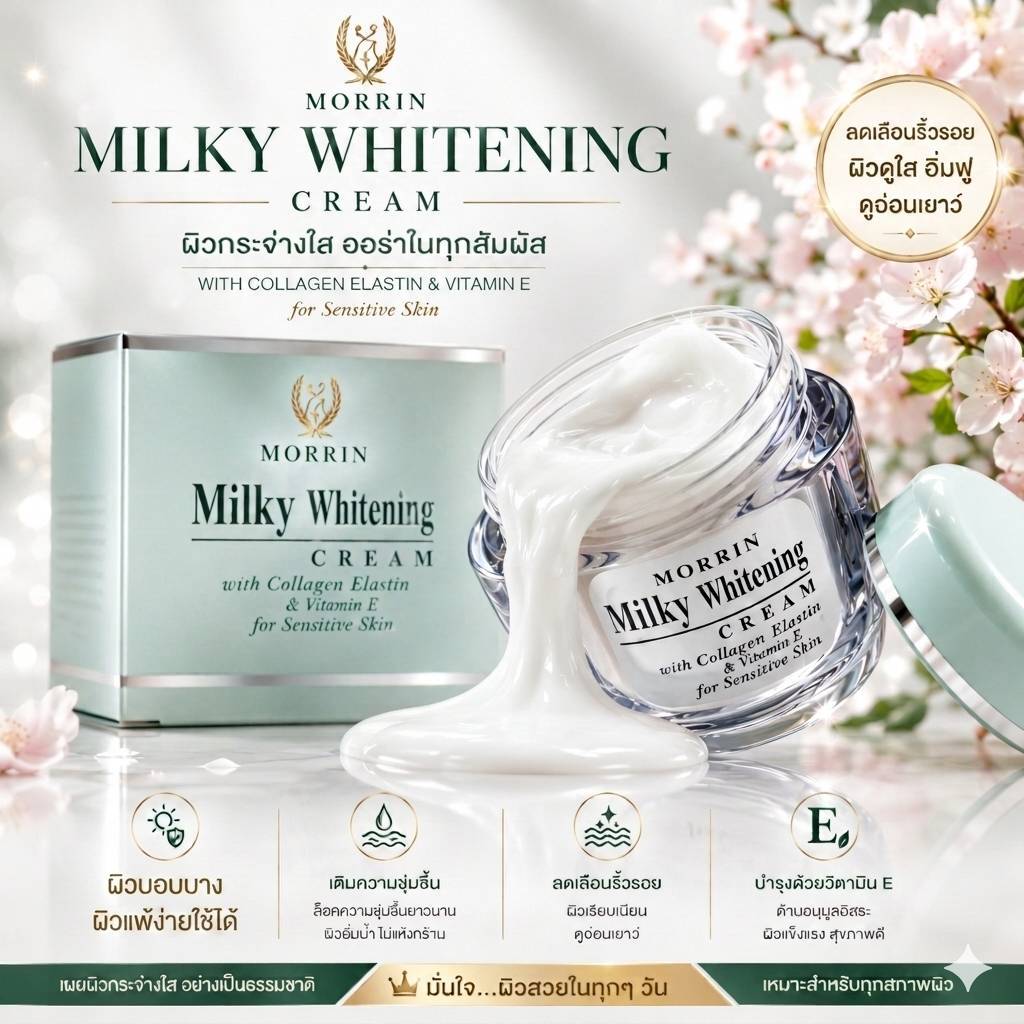 Morrin ครีมน้ำนม Milkly Whitening Cream ผิวกระชับ ลดเลือนริ้วรอย กระจ่างใส ผิวดูอ่อนเยาว์ มอร์ริน