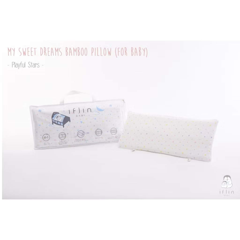 IFLIN BABY หมอนหนุน พร้อมปลอก (10" x 22") ลายดาวสีขาว