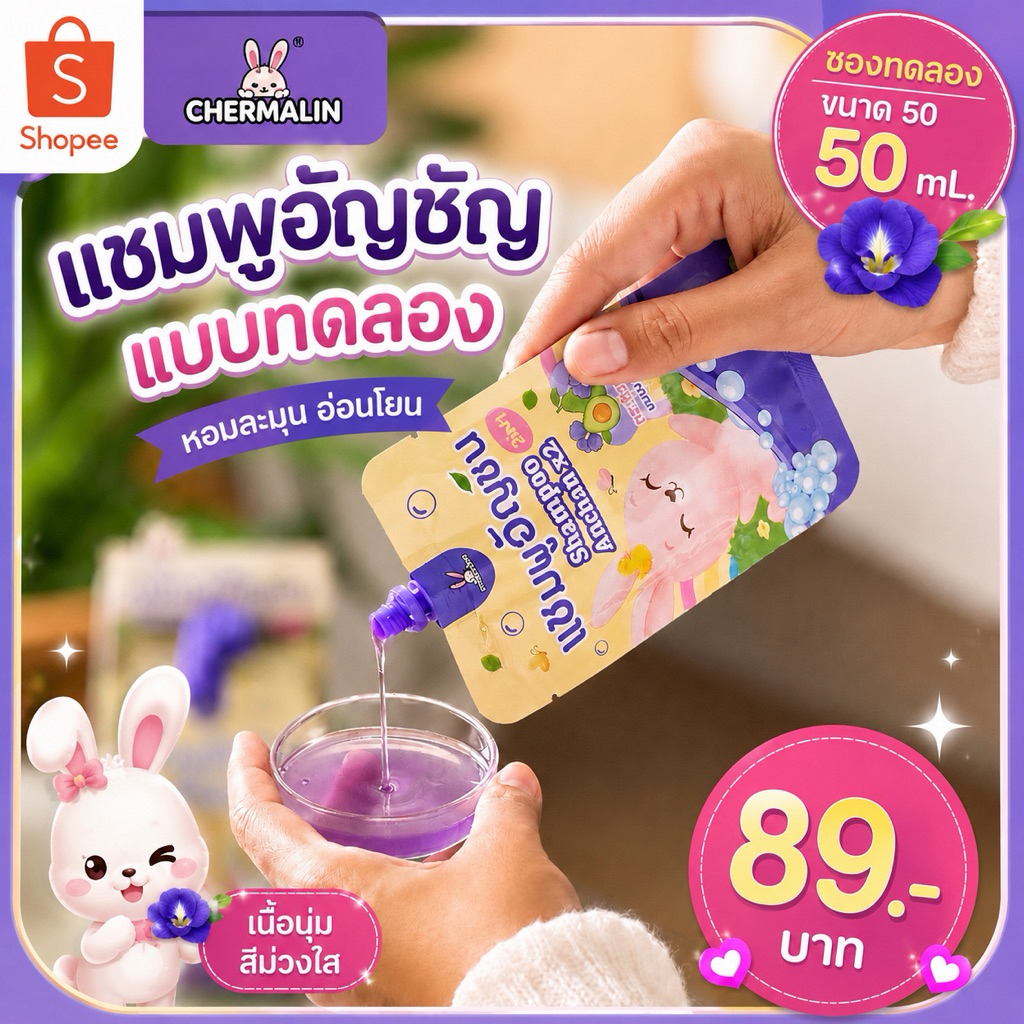 มาใหม่ แชมพูแบบซอง 50 กรัม 6 ซอง (1 กล่อง)
