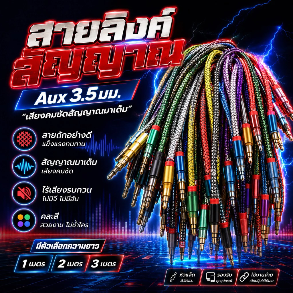 สายลิงค์ลำโพงตู้ ลำโพงบลูทูธDiyสายสัญญาณ ขนาดAUX3.5มม.คละสี