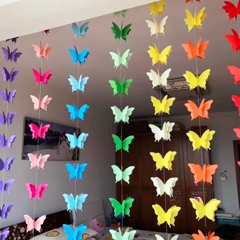 ป้ายแบนเนอร์กระดาษ รูปผีเสื้อ และดาว และก้อนเมฆ สีสันสดใส สําหรับตกแต่งปาร์ตี้วันเกิด