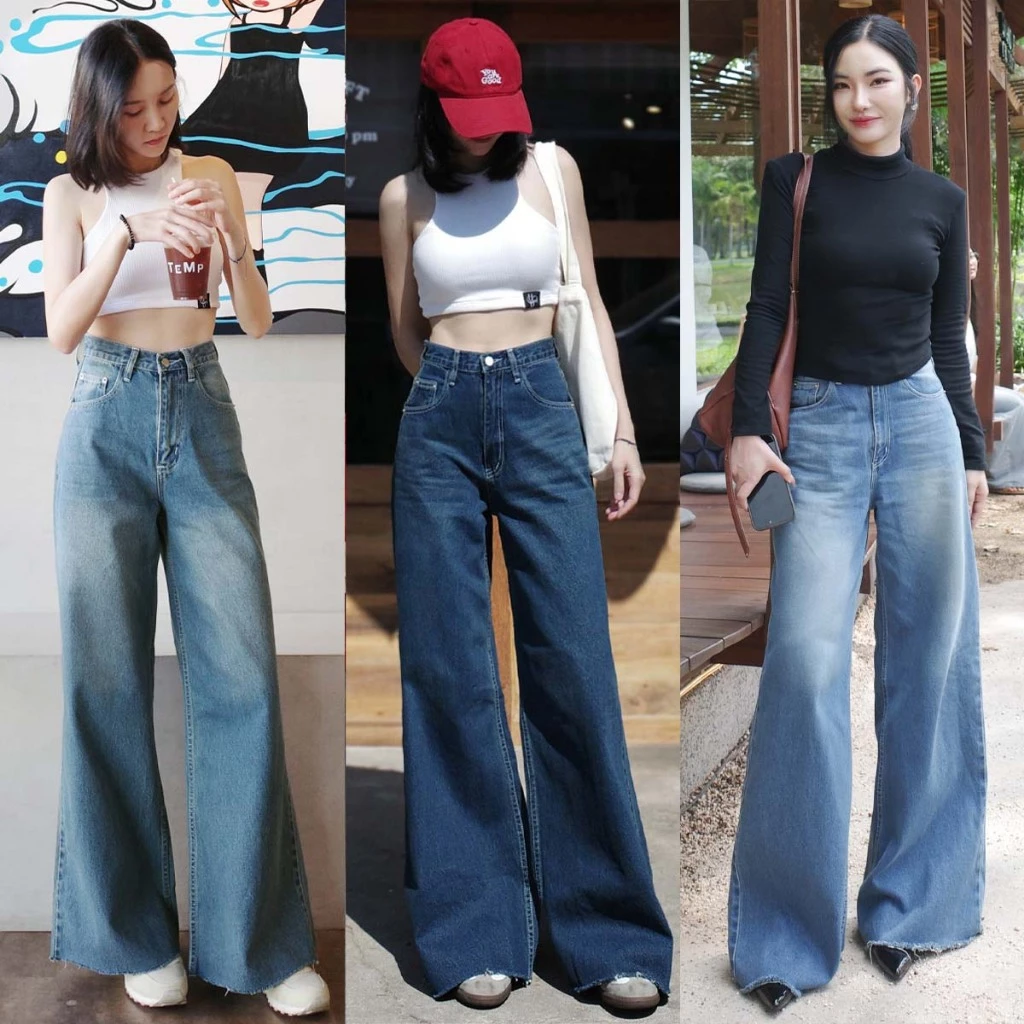 กางเกงยีนส์ขากระบอกใหญ่ปลายขาตัด รุ่น Itzy Jeans