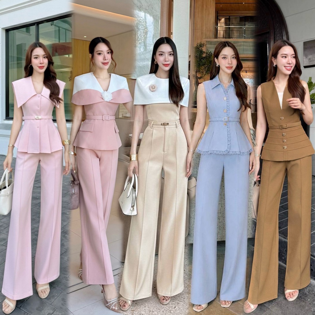 S-XXL ชุดเซท 2ชิ้น เสื้อ+กางเกง สีเบจ/น้ำตาล/ครีม/ดำ/ชมพู/ฟ้า #ชุดเซ็ตกางเกง #LoverShop #lalabelle